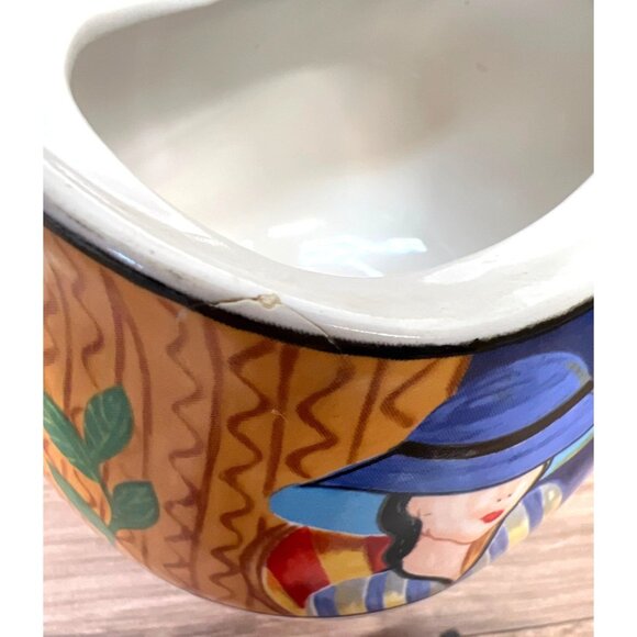 Hand-Painted Ceramic Creamer & Sugar Set With Colorful Lady Design - Unique & Fu - Picture 7 of 9